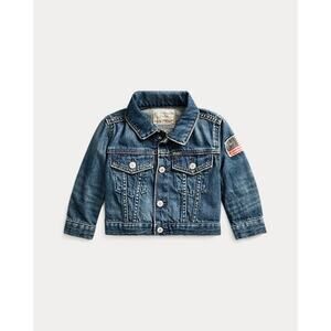 Ralph Lauren Denim Trucker Jacket boys size 5 American Flag patch